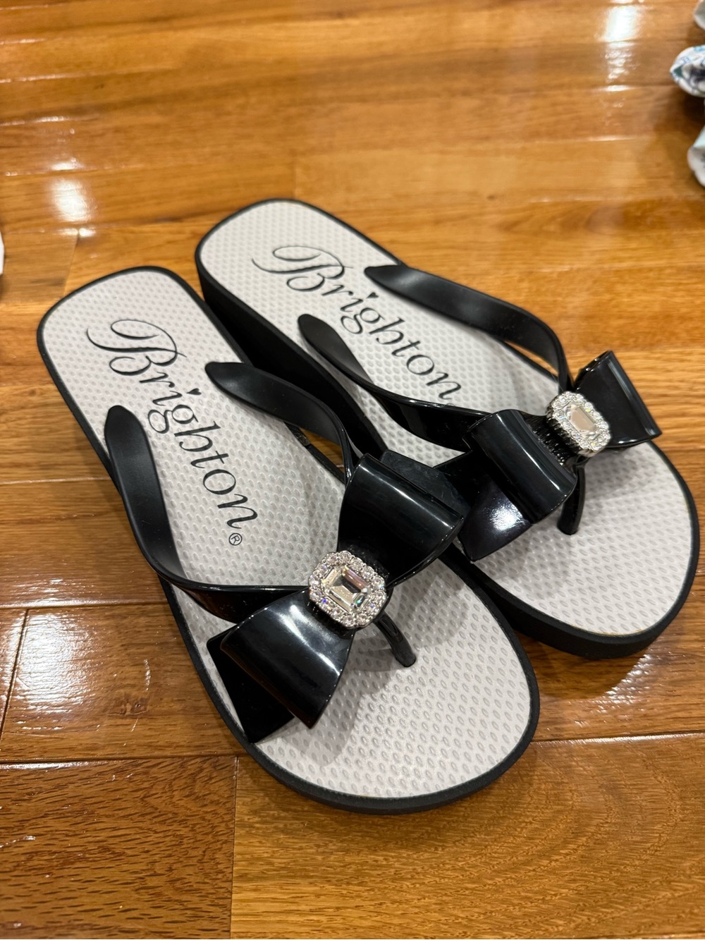 Brighton Black Bow Sandals with Crystal Accent